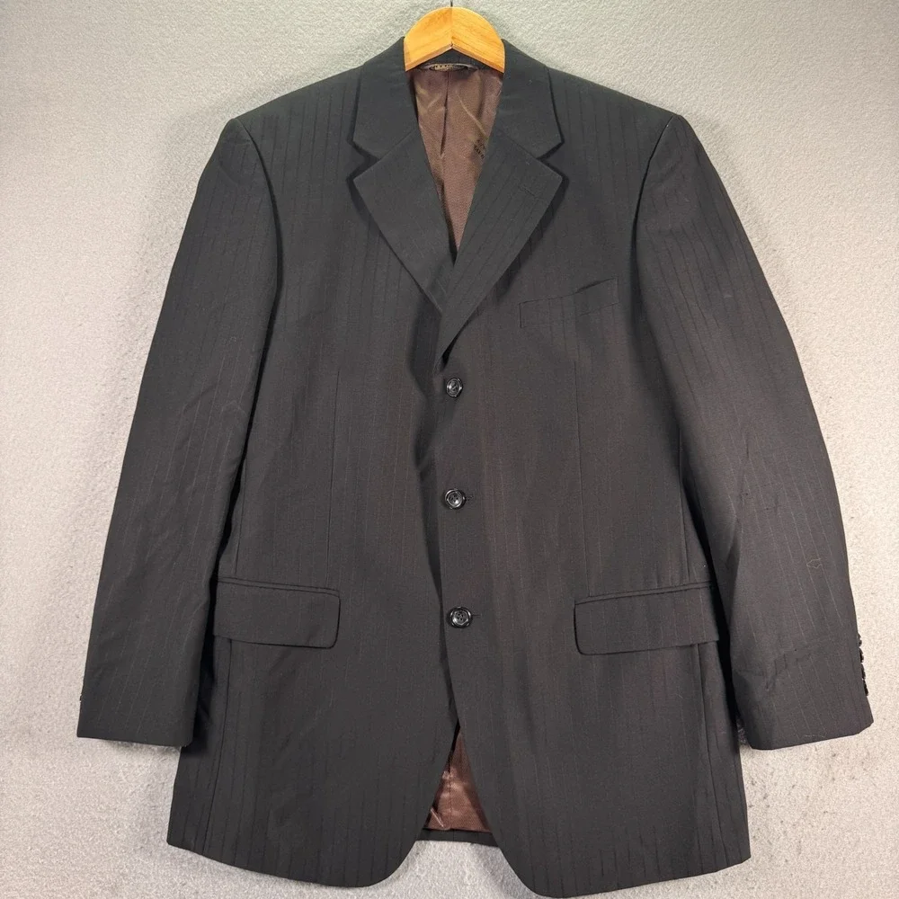 Caravelli Blazer Mens 38R Black Pinstriped Sports Coat Jacket 3 Buttons Italy‎